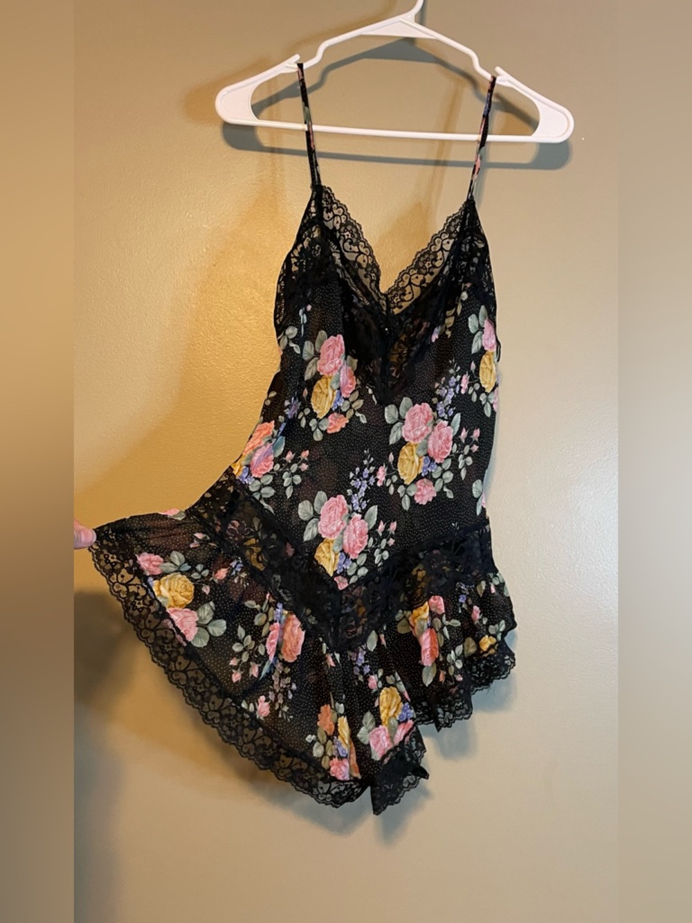 Vintage 1980’s Erica Taylor 2 Piece Floral Lace Sheer Teddy Romper & Robe Set - Picture 2 of 15